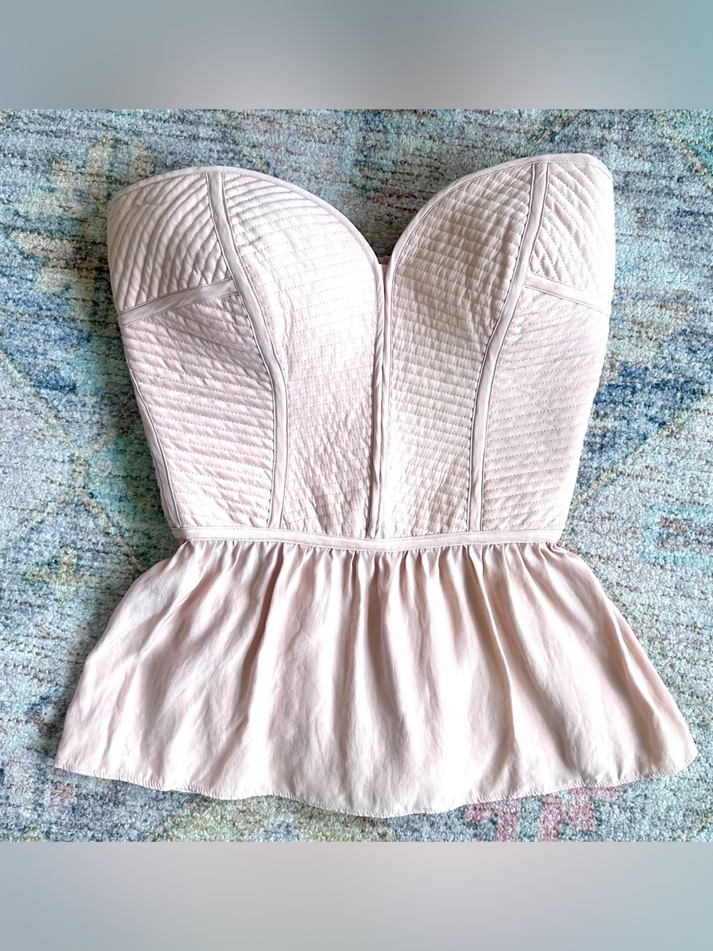 Parker Penelope Strapless Silk Peplum Bustier Top Light Blush